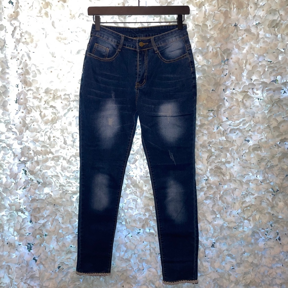 Medium Wash Pearl Skinny Jeans